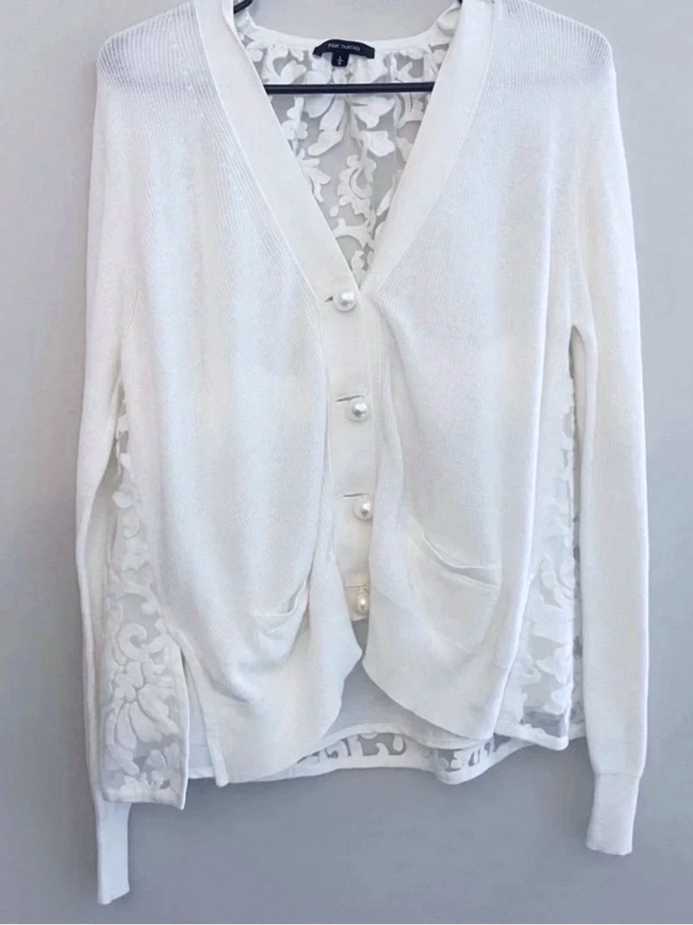 PINK TARTAN off white lace cardigan coquette wedding romantic ethereal fairy